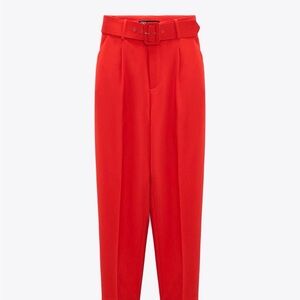 Zara medium Red women belted Pants with Belt